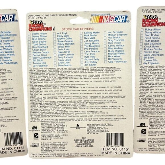 DIE CAST 1991 Racing Champions NASCAR Elliott 11 Bodine 15 Rudd 5 Card Stand LOT - Picture 2 of 6